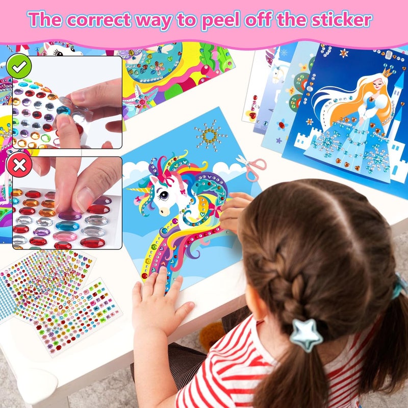 Marlrin Unicorn & Princess Diamond Art Kit for Kids Ages 3-8,Easy Arts and Crafts with 1000+ Gem Stickers,Gem Art Christmas Birthday Gift for Girls 4-7 - Image 3